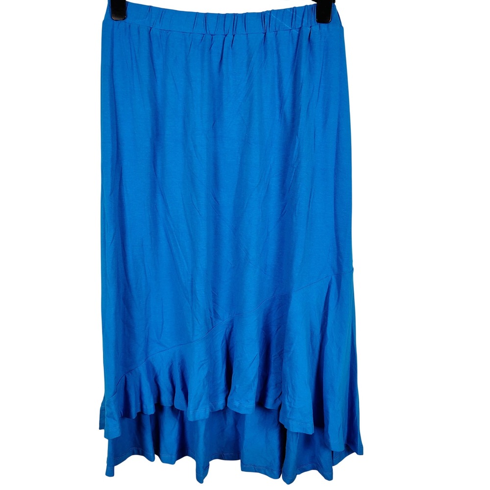 Liz Claiborne Womens 1X Ruffle Hem Maxi Skirt Blue Cotton Blend Boho Coastal